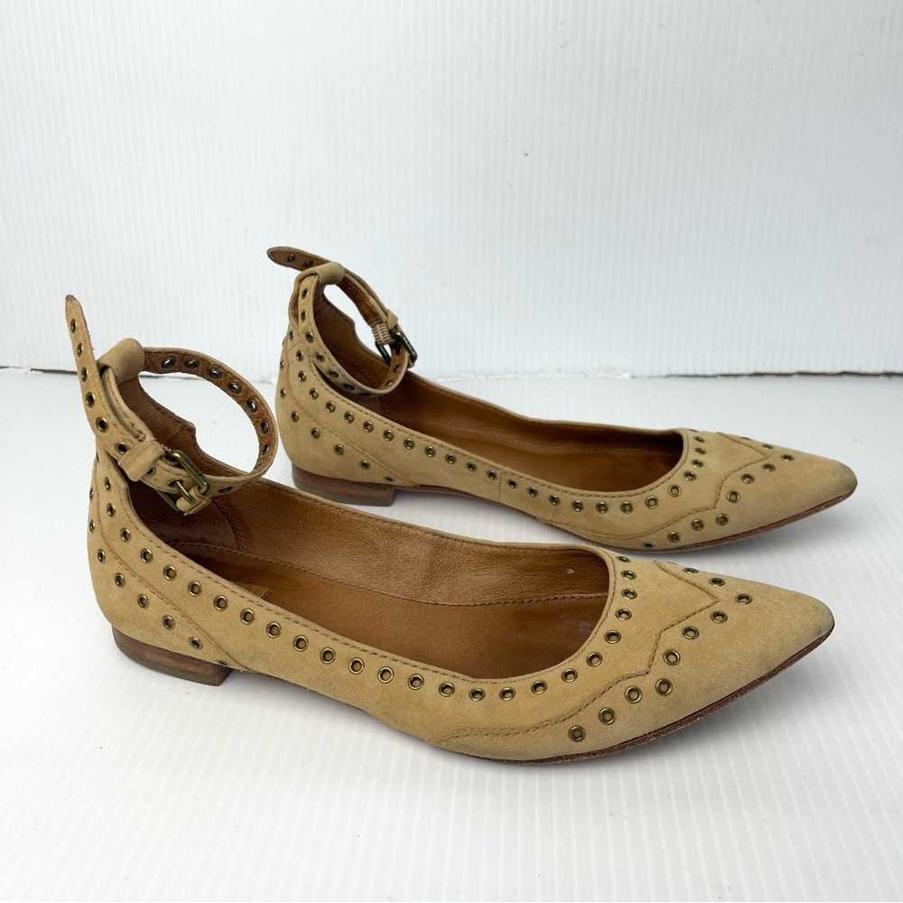 Frye Tan Leather Sienna Studded Pointed Flats - Picture 3 of 16